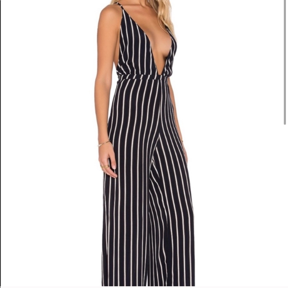 FAITHFUL THE BEAND STRIPED DEEP V JUMPSUIT